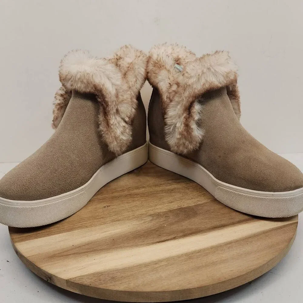 J/Slides Sean Faux Fur Trim Waterproof Sneaker Booties Women's Size 8.5